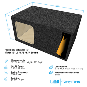 LAB SlapBox 3.00 ft^3 Ported MDF Enclosure for Single Kicker L712 L7 / L7S12 L7S / L7R12 L7R Square Subwoofer