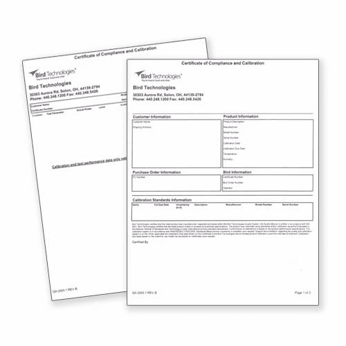 Certificate of Compliance and Calibration (CALDATA_50)
