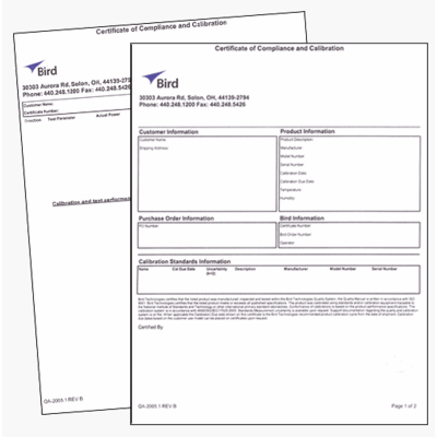 RF Test Kit Calibration Data