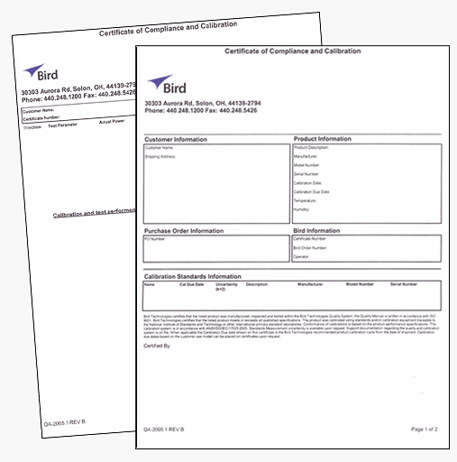 RF Test Kit Calibration Data