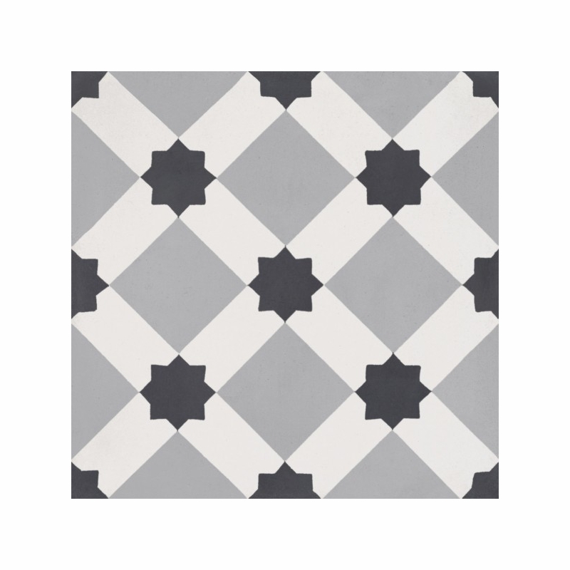 Bati Orient Cement Tile Modern Dark Grey With Light Blue Flowers