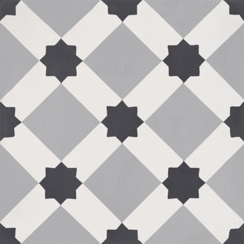 Bati Orient Cement Tile Modern Dark Grey With Light Blue Flowers