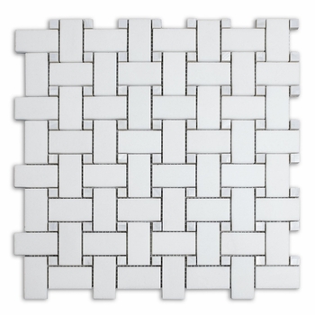 Meridian Basketweave Thassos with Mother of Pearl Dot Polished Mosaic 1" x 2"