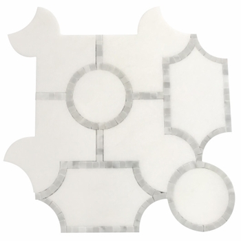 Meridian Carrara White Thassos Marble Waterjet Mosaic 11" x 11"
