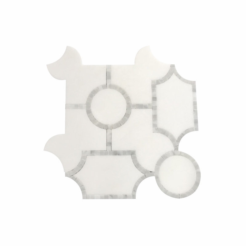 Meridian Carrara White Thassos Marble Waterjet Mosaic 11" x 11"