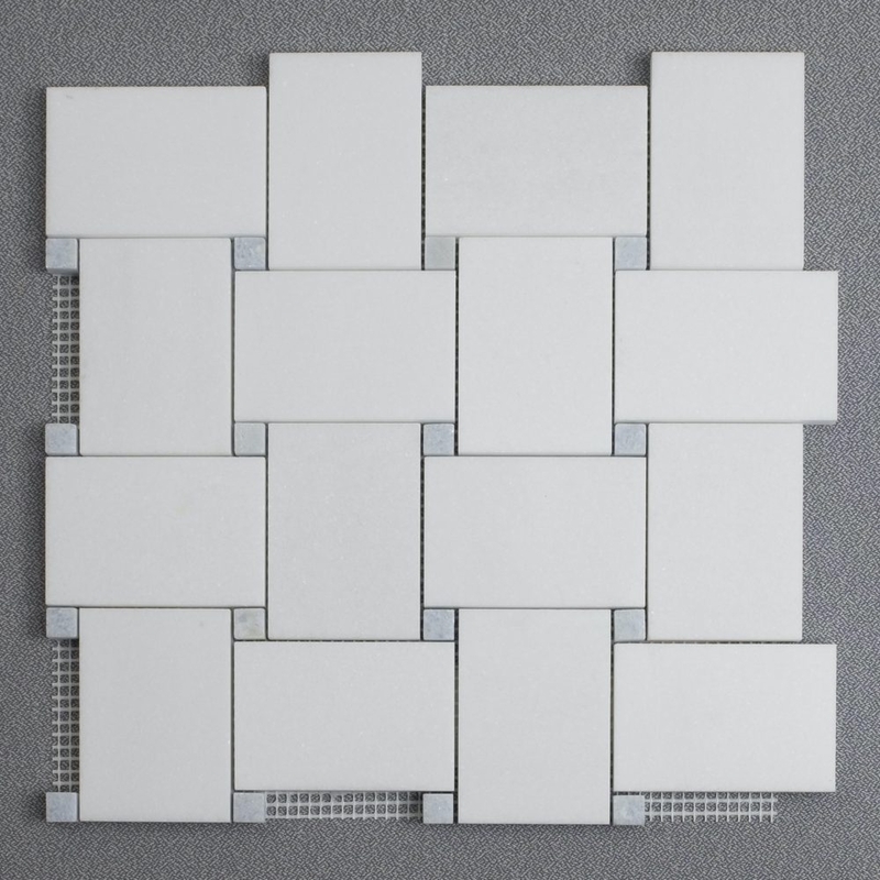 Meridian Carrara White Thassos Marble Waterjet Mosaic 12" x 12"