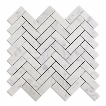 Meridian Herringbone Carrara White Honed Mosaic 1" x 3"
