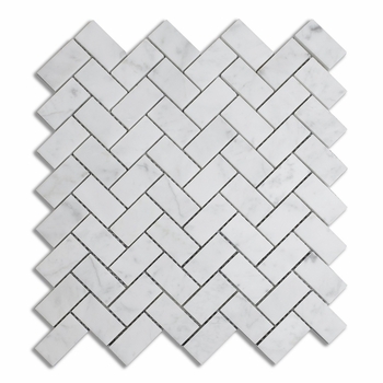 Meridian Herringbone Carrara White Polished Mosaic 1" x 2"