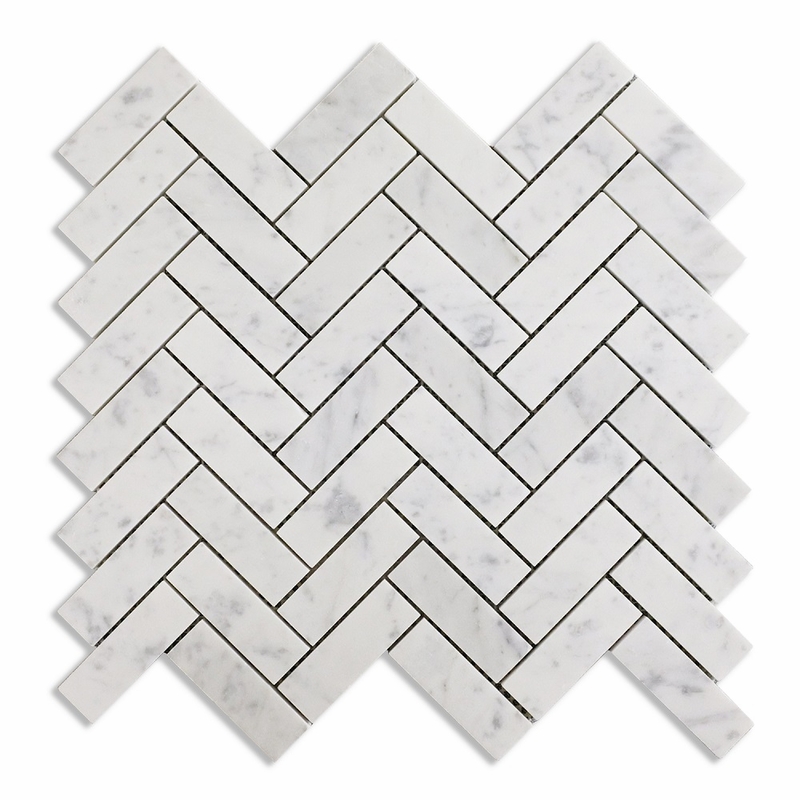 Meridian Herringbone Carrara White Polished Mosaic 1" x 3"