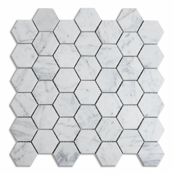 Meridian Hex Carrara White Honed Mosaic 2"