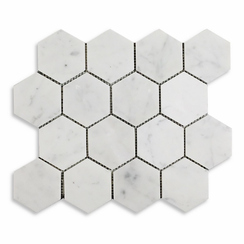 Meridian Hex Carrara White Honed Mosaic 3"
