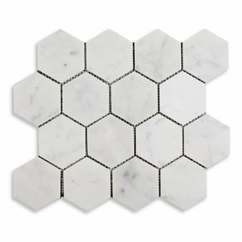 Meridian Hex Carrara White Honed Mosaic 3"
