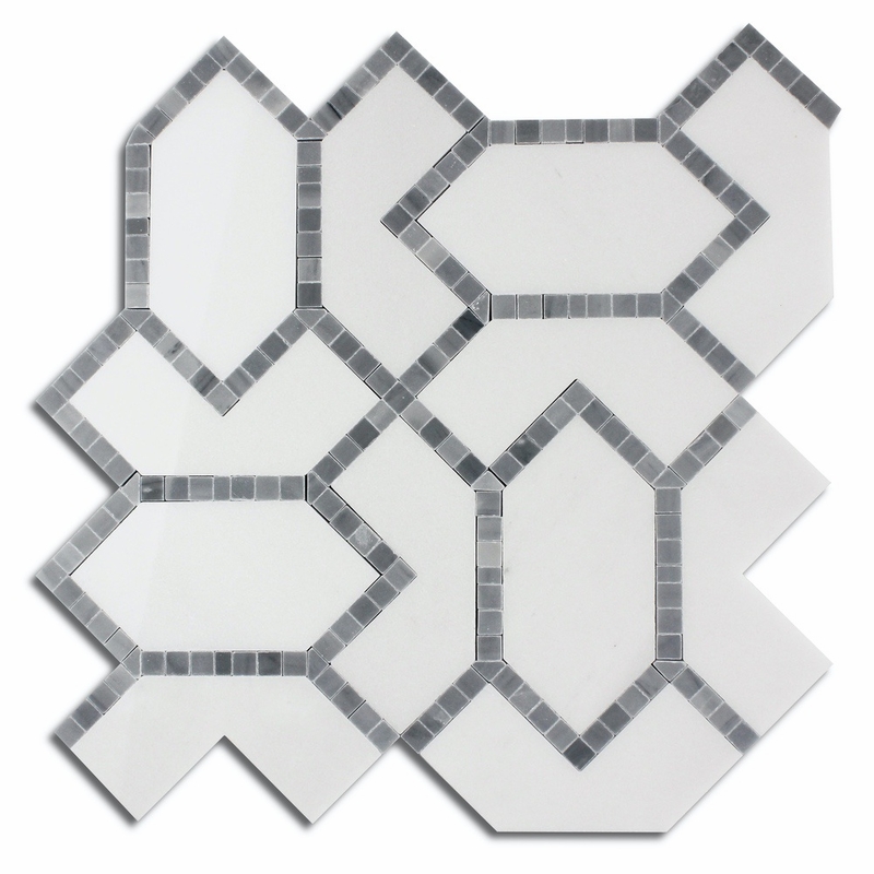 Meridian Jiangxi Grey Volakas White Marble Waterjet Mosaic