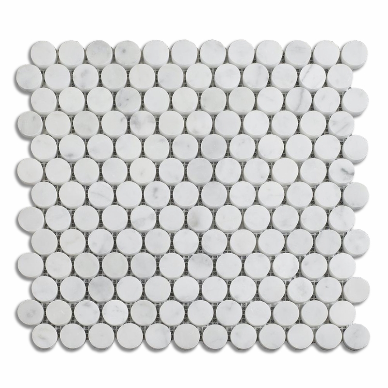 Meridian Penny Round Carrara White Honed Mosaic 1"