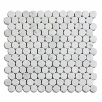 Meridian Penny Round Carrara White Honed Mosaic 1"