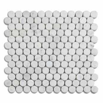 Meridian Penny Round Carrara White Polished Mosaic 1"