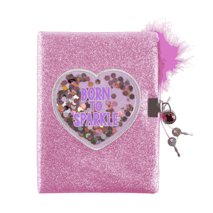 3C4G Born to Sparkle Glitter Confetti Locking Journal with Feather Pen