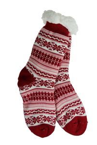 Snowflake Sherpa Thermal Knit Slipper Socks with Non-Slip Grippers for Adult/Youth Large-Red