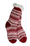 Snowflake Sherpa Thermal Knit Slipper Socks with Non-Slip Grippers for Adult/Youth Large-Red