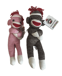 Plushland Sock Monkey 8" - Classic Brown or Pretty Pink