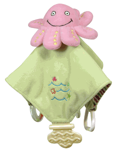 Stephan Baby Go Fish Plush Chewbie Activity Toy and Teething Blankie, Pink Octopus