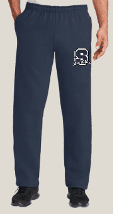 Navy Blue Adult Size Open Bottom Sweatpants with Embroidered Big 