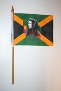 1 BOB MARLEY JAMAICA FREEDOM 4" X 6" SMALL STICK FLAG ON 10" PLASTIC POLE .. NEW