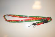 1 BRASIL  RED AND GREEN SOCCER BALL FOOTBALL LANYARD KEYCHAIN PASSHOLDER ... NEW