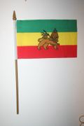 1 ETHIOPIA LION OF JUDAH COUNTRY FLAG 4" X 6" SMALL STICK FLAG ON 10" POLE .. NEW