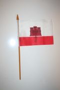 1 GIBRALTAR NATIONAL COUNTRY FLAG 4" X 6" SMALL STICK FLAG ON 10" POLE .. NEW