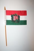 1 HUNGARY WITH CREST NATIONAL COUNTRY FLAG 4" X 6" SMALL STICK FLAG ON 10" POLE .. NEW