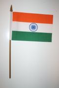 1 INDIA NATIONAL COUNTRY FLAG 4" X 6" SMALL STICK FLAG ON 10" POLE .. NEW