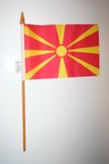 1 MACEDONIA NATIONAL COUNTRY FLAG 4" X 6" SMALL STICK FLAG ON 10" POLE .. NEW