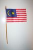 1 MALAYSIA NATIONAL COUNTRY FLAG 4" X 6" SMALL STICK FLAG ON 10" POLE .. NEW