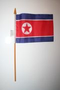 1 NORTH KOREA NATIONAL COUNTRY FLAG 4" X 6" SMALL STICK FLAG ON 10" POLE .. NEW