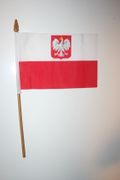 1 POLAND WITH EAGLE NATIONAL COUNTRY 4" X 6" SMALL STICK FLAG ON 10" POLE ... NEW