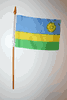 1 RWANDA NATIONAL COUNTRY 4" X 6" SMALL STICK FLAG ON 10" POLE .. NEW