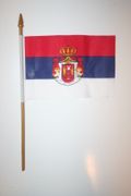 1 SERBIA NATIONAL COUNTRY 4" X 6" SMALL STICK FLAG ON 10" POLE .. NEW