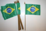 12 BRAZIL COUNTRY 4" X 6" SMALL STICK FLAGS WITH 10" POLE .. BRASIL .. NEW