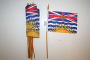 12 BRITISH COLUMBIA CANADIAN PROVINCIAL FLAG 4" X 6" SMALL STICK FLAGS WITH 10" POLE .. NEW