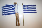 12 GREECE NATIONAL COUNTRY FLAG 4" X 6" SMALL STICK FLAGS ON 10" POLE ... HELLAS .. NEW