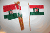 12 HUNGARY WITH CREST NATIONAL COUNTRY FLAG 4" X 6" SMALL STICK FLAGS ON 10" POLE .. NEW