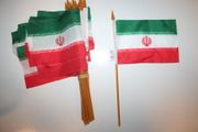 12 IRAN NATIONAL PERSIAN FLAG 4" X 6" SMALL STICK FLAG ON 10" POLE .. NEW