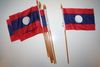 12 LAOS NATIONAL COUNTRY FLAG 4" X 6" SMALL STICK FLAGS ON 10" POLE .. NEW