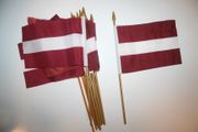 12 LATVIA NATIONAL COUNTRY FLAG 4" X 6" SMALL STICK FLAGS ON 10" POLE ..NEW