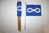 12 METIS BLUE NATIVE 4" X 6" SMALL STICK FLAG ON 10" PLASTIC POLE .. NEW