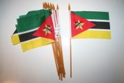 12 MOZAMBIQUE NATIONAL COUNTRY 4" X 6" SMALL STICK FLAG ON 10" POLE .. NEW