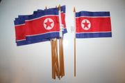 12 NORTH KOREA NATIONAL COUNTRY FLAG 4" X 6" SMALL STICK FLAGS ON 10" POLE .. NEW