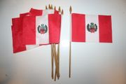 12 PERU NATIONAL COUNTRY 4" X 6" SMALL STICK FLAGS ON 10" POLE .. NEW
