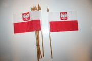 12 POLAND WITH EAGLE NATIONAL COUNTRY 4" X 6" SMALL STICK FLAGS ON 10" POLE .. NEW